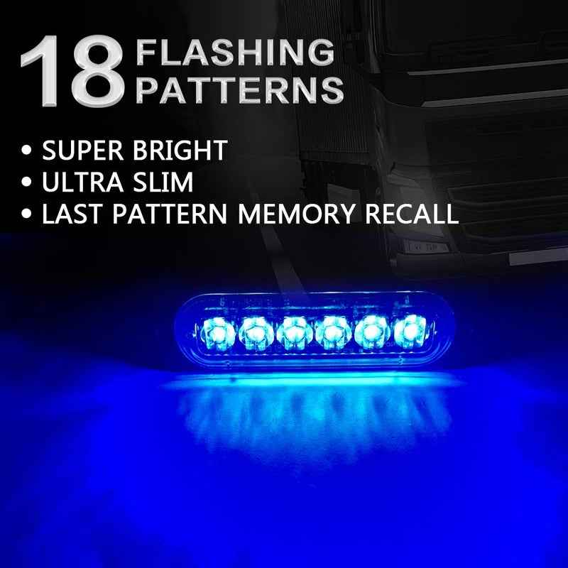 KaiDengZhe4Pcs 6LED Blue Ultra Slim Sync Feature Warning Emergency Beacon Hazard Flash Caution Strobe Light Bar Surface Mount for Car Truck 12-24V - Image 3